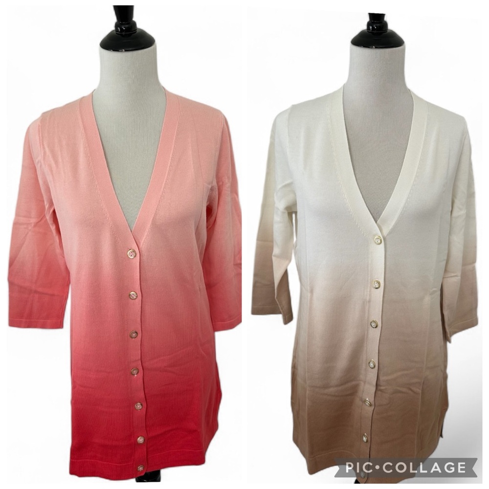 Isaac Mizrahi Ombre Cardigan Sz S Dip Dye QVC New Coral or Camel